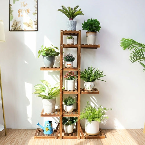 Verdant Tier 6-Level Indoor Wooden Plant Display Stand