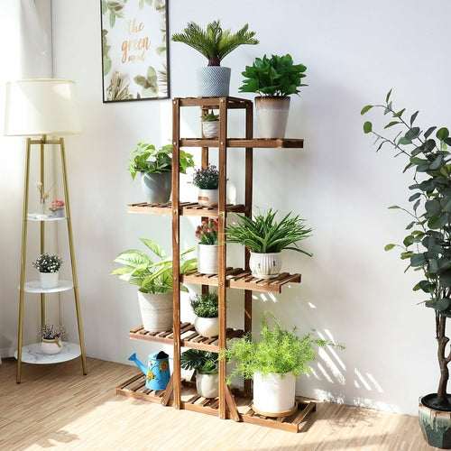 Verdant Tier 6-Level Indoor Wooden Plant Display Stand