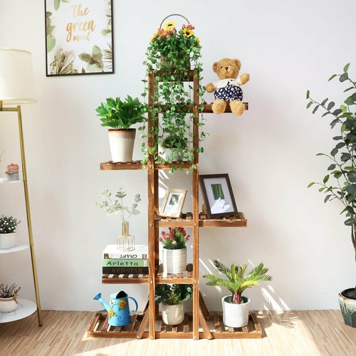 Verdant Tier 6-Level Indoor Wooden Plant Display Stand