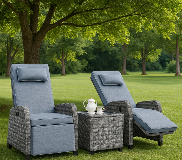 Adjustable Rattan Lounge Set with Coffee Table 2-Person