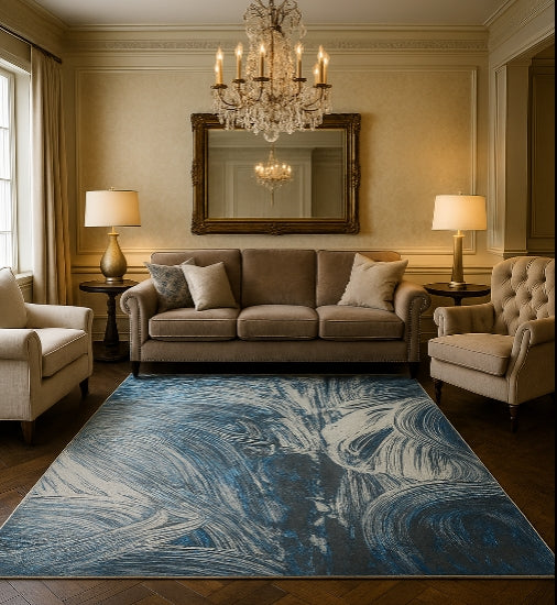 Silver and Blue Textured Area Rug