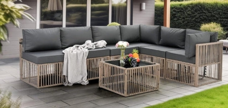 Modular Rattan Sectional Set with Reclining Corner Chairs 7-Piece