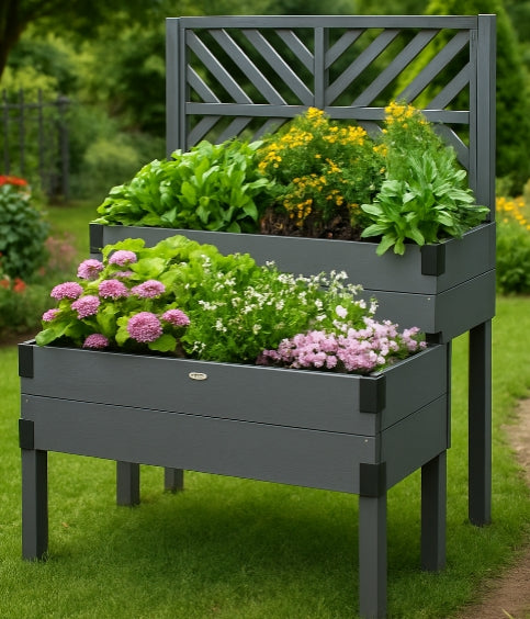 Self-Draining Raised Garden Bed with Trellis 2-Tier
