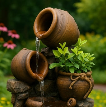 Pouring Pots Water Fountain with Integrated Planter