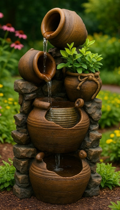 Pouring Pots Water Fountain with Integrated Planter