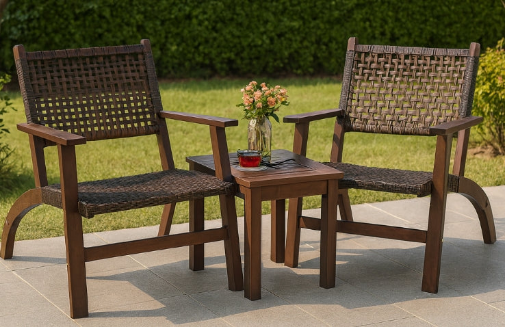 Sundara 3-Piece Wood & Rattan Outdoor Conversation Set