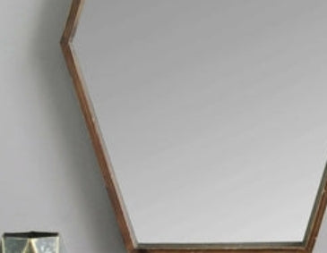 Hexagonal Wall Mirror with Three-Dimensional Dark Wood Frame