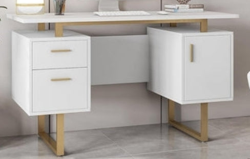 White + Gold Floating Workspace Desk