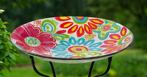 Aurora Petal Hand-Painted Glass Birdbath