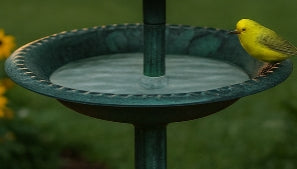 Solar-Lit Birdbath with Fleur-de-Lis Accents
