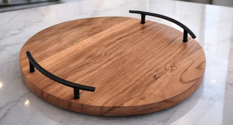 Hearthwood Round Serving Tray with Iron Handles