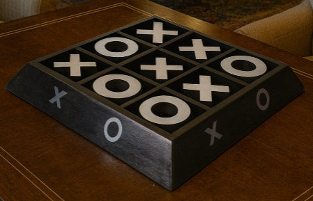 Nickel and Dark Wood Tic Tac Toe Game Sculpture