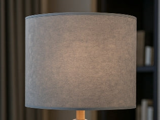 Warm Glow Luxe Table Lamp – Grey Wood Base & Gold-Lined Shade