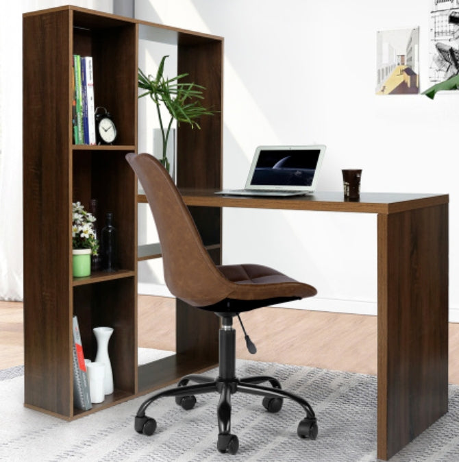 Harborline L-Shape Workspace Desk with Modular Shelving — Natural Wood