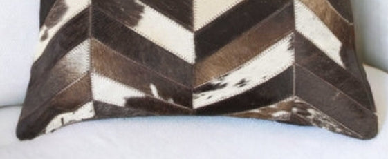 Brown and Off-White Chevron Cowhide Throw Pillow