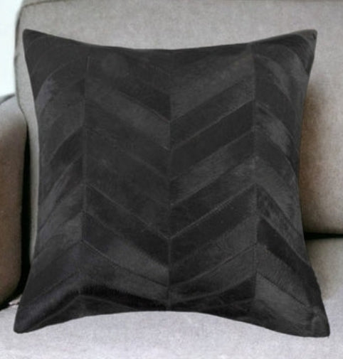 Black Cowhide Throw Pillow