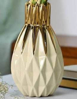 Ivory & Gold Geometric Art Bottle Vase