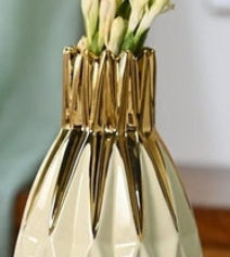 Ivory & Gold Geometric Art Bottle Vase