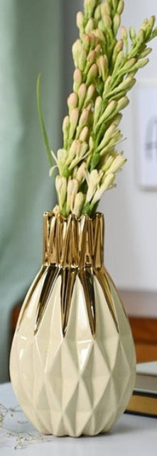 Ivory & Gold Geometric Art Bottle Vase