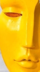 Modern Yellow Abstract Face Sculpture on Gold Base