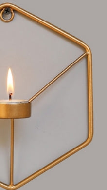 Set of 2 Gold-Toned Wall Mounted Hexagon Tealight Candle Holders