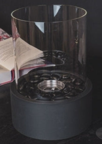 Round Black Metal & Glass Bio-Ethanol Fireplace