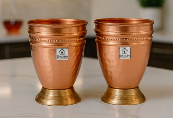 Hammered Copper Drinking Glasses — Set of 2 (300 ml)