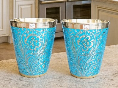 Brass Flower Design Brass Glasses Set of 2