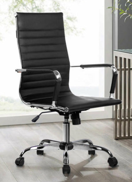 Black Leather High-Back Executive Chair with Chrome Detail