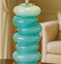 Aqua Glass Stacked Pebble Table Lamp with Crystal Base