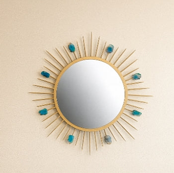Agate Slice Wall Mirror – Circular Gemstone Statement Mirror with Gold Trim