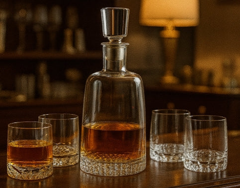 Mouth-Blown European Crystal Decanter and Tumbler Set – Five-Piece Collection