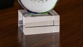 Mouth-Blown Teardrop Crystal Centerpiece on Polished Base – 12" Art Glass Sculpture