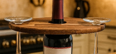 Acacia Wood Wine Glass Caddy – Handcrafted Bottle Top Serving Display