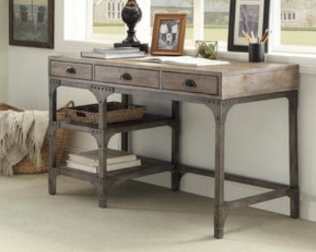 Weathered Oak & Antique Silver Writing Desk – Traditional Veneer Finish 47"
