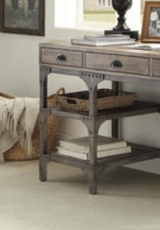 Weathered Oak & Antique Silver Writing Desk – Traditional Veneer Finish 47"