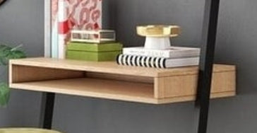 Farmhouse Rustic Oak & Black Leaning Ladder Writing Desk – Compact Design with 2 Shelves