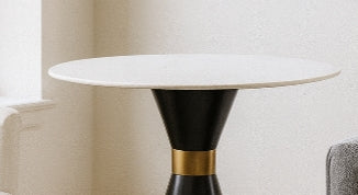 Simone Accent Table – White Marble Top with Bronze Hourglass Base
