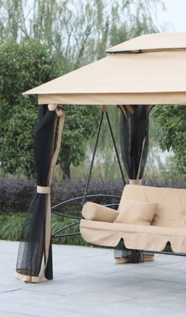 Outdoor Patio Swing with Mesh Wall & Canopy 3-Person
