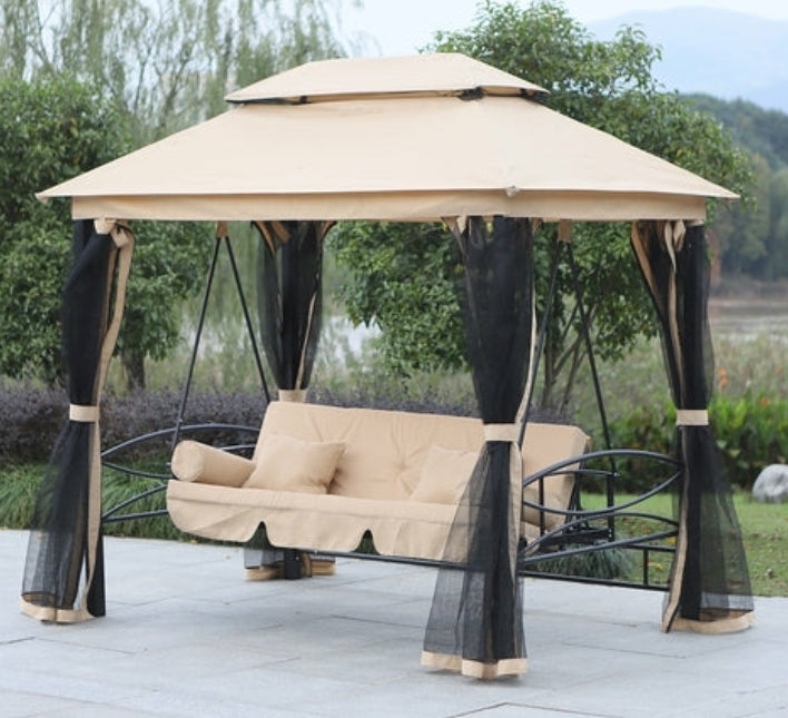 Outdoor Patio Swing with Mesh Wall & Canopy 3-Person