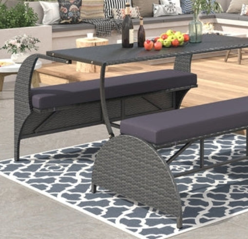 Convertible Outdoor Loveseat with Expandable Seating and Table – Gray HDPE Rattan