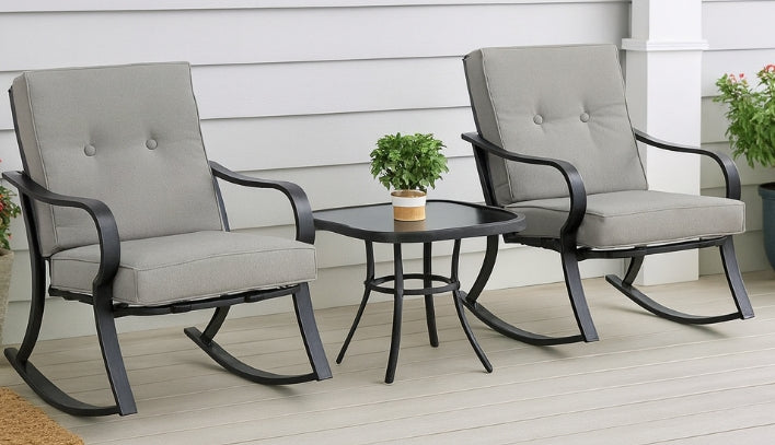 Outdoor 3-Piece Patio Furniture Table Rocking Chairs Set with Grey