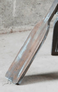 Round Boat Oar Accent Table In Distressed Brown/Blue Wood