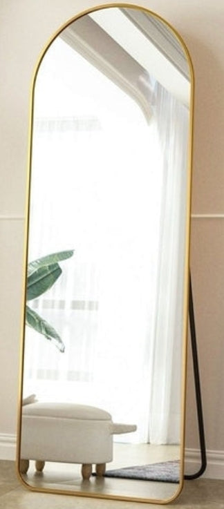 Gold Full-Length Rounded Mirror – Leaning or Wall Hanging Aluminum Frame Mirror