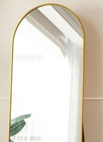 Gold Full-Length Rounded Mirror – Leaning or Wall Hanging Aluminum Frame Mirror
