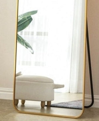 Gold Full-Length Rounded Mirror – Leaning or Wall Hanging Aluminum Frame Mirror