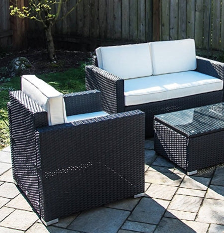 Outdoor Rattan Wicker Sofa Set with Cushions – Patio Sectional Furniture 4-Piece
