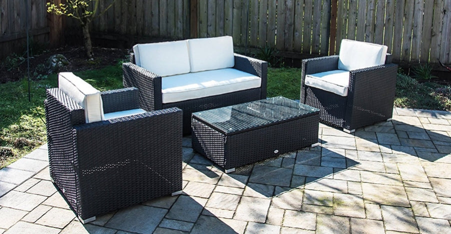 Outdoor Rattan Wicker Sofa Set with Cushions – Patio Sectional Furniture 4-Piece