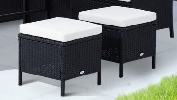 Outdoor Rattan Wicker Sofa Set with Cushions and Dining Table – Black 6-Pieces