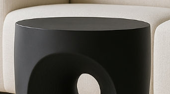 Sculpted Drum Accent Table – Matte Black Concrete